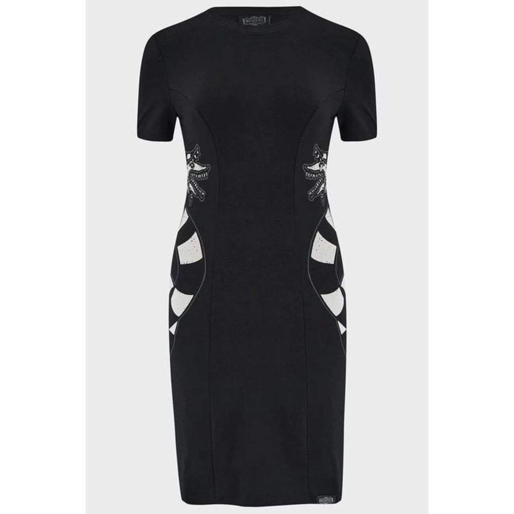 Killstar x Beetlejuice Sandworm Bodycon Dress Black Graphic Mini XL